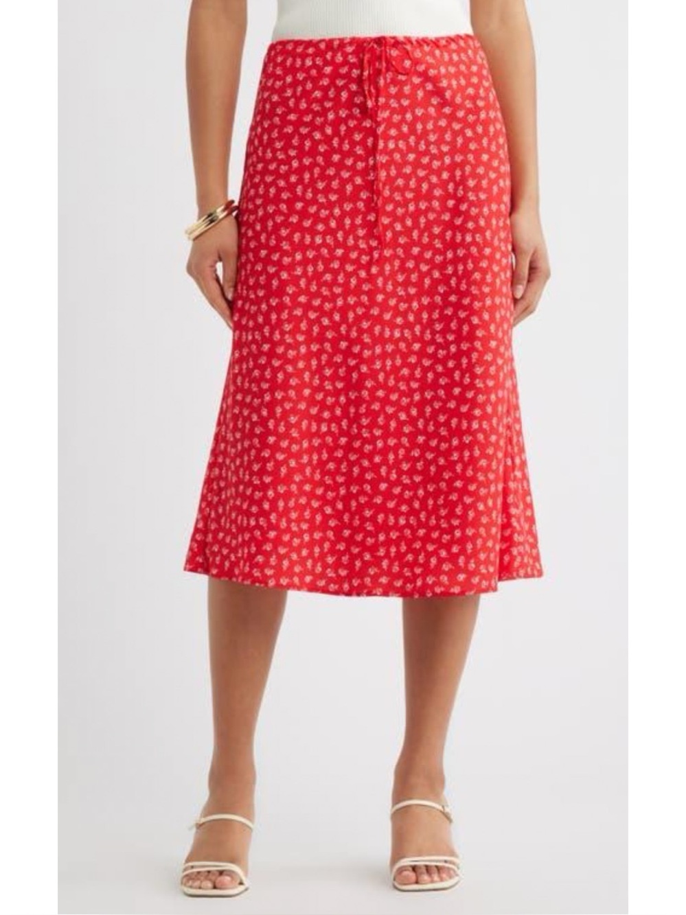 Open Edit Red Ditsy Floral Midi Skirt, S